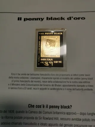Fac Simile Penny Black D'oro Bhutan Oro