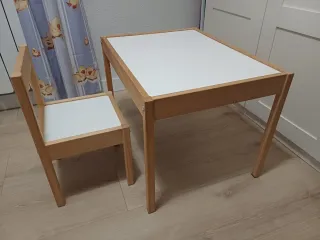Mesa y silla infantil madera blanca
