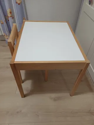Mesa y silla infantil madera blanca