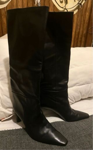 Botas altas de piel negras Massimo Dutti
