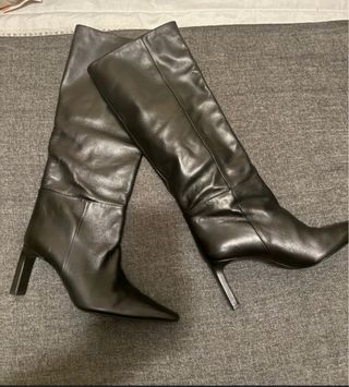 Botas altas de piel negras Massimo Dutti