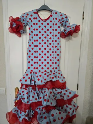 Traje Flamenca Lunares Azul y Rojo