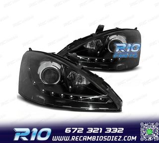 FAROS PARA FORD FOCUS 01-04 LUZ DIURNA LED FONDO NEGRO H7