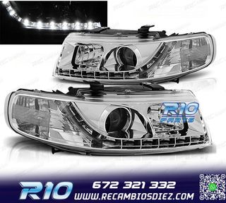 FAROS SEAT LEON TOLEDO 1M 99-05 LUZ DIURNA FONDO CROMO