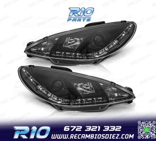 FAROS PEUGEOT 206 98-08 LUZ DIURNA REAL LED FONDO NEGRO