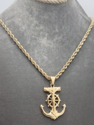 Colgante Ancla Timón Cruz Acero Chapado Oro
