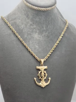 Colgante Ancla Timón Cruz Acero Chapado Oro