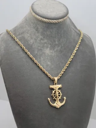 Colgante Ancla Timón Cruz Acero Chapado Oro