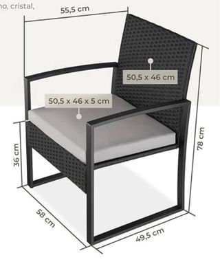 2 Sillones Exterior Mimbre y Metal Negro
