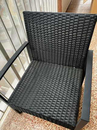2 Sillones Exterior Mimbre y Metal Negro