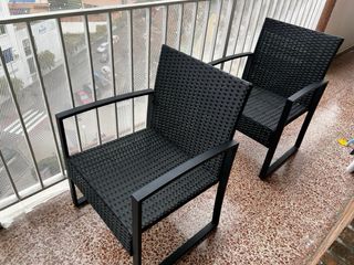 2 Sillones Exterior Mimbre y Metal Negro