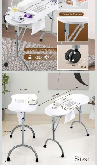 Mesa portátil manicura con aspirador con 2 sillas