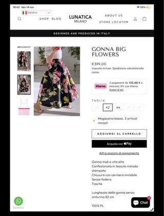 Gonna Lunatica Milano nera con fiori M