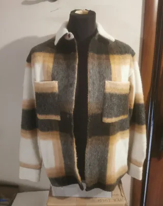 Giacca camicia uomo quadri marrone, grigio, bianco