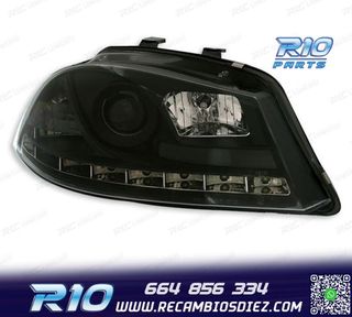 FAROS SEAT IBIZA CORDOBA 6L 02-08 LUZ DIURNA LED FONDO NEGRO