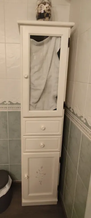 Armario columna baño madera y cristal