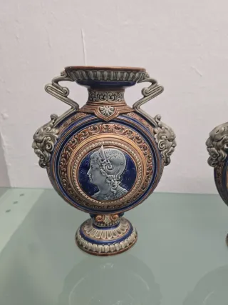 Jarrón Cerámica Azul y Marrón