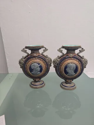 Jarrón Cerámica Azul y Marrón