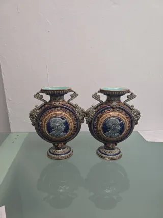 Jarrón Cerámica Azul y Marrón