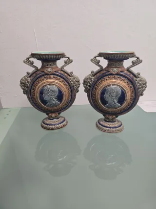 Jarrón Cerámica Azul y Marrón