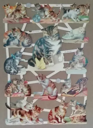Lamina Cromos troquelados EF 7407. Gatos vintage