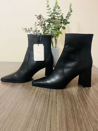 Botines Mango Piel Tacón 7cm Nuevos