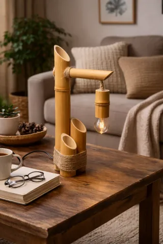 Lámpara madera artesanal única