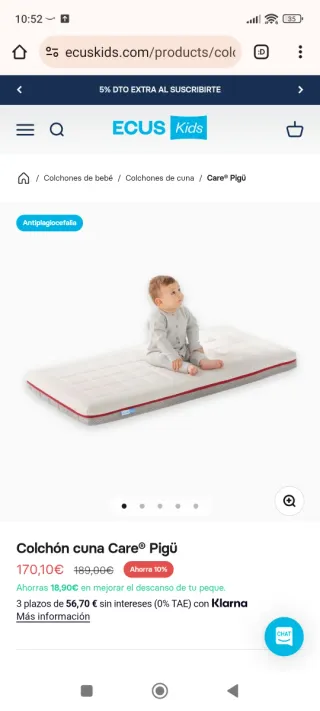 Colchón cuna Ecuskids Pigu