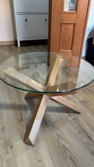 Mesa de centro cristal y madera