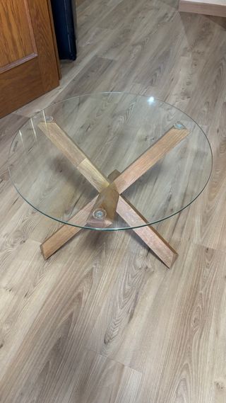 Mesa de centro cristal y madera