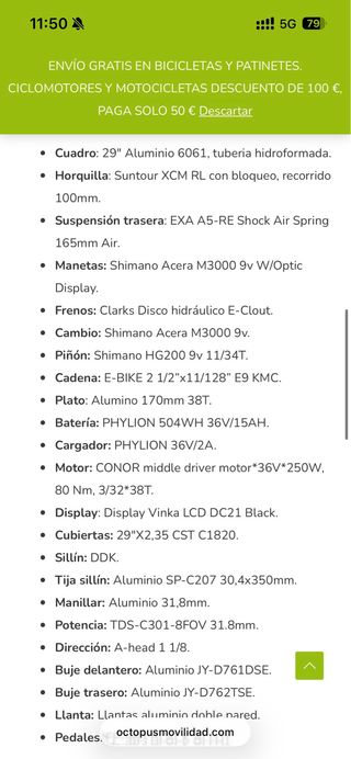 Bicicleta Eléctrica Montaña Conor Adra