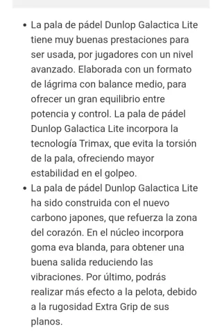 Pala de pádel Dunlop Galactica Lite 2025 usada 45'
