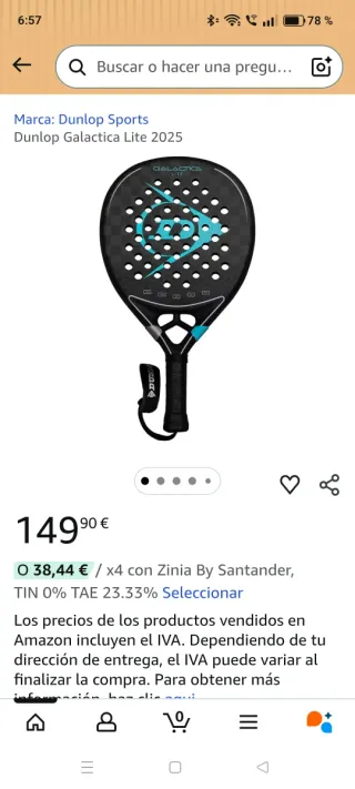 Pala de pádel Dunlop Galactica Lite 2025 usada 45'