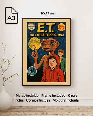 Cuadro Póster E.T. El extraterrestre Comic 80s A3