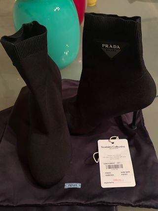 Prada stivaletti slip-on in jaquard nero tg. 40 IT