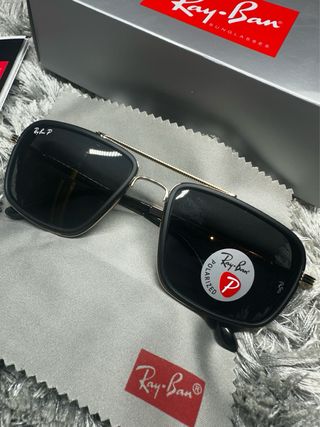 Gafas Ray-Ban Negras Patillas Doradas Polarizadas