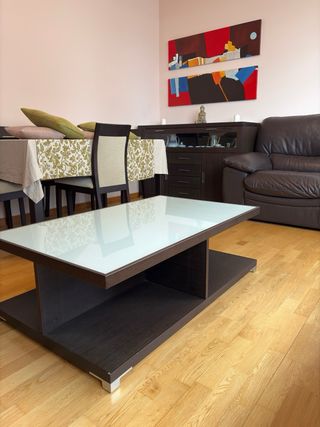 Mesa de centro salón madera y cristal