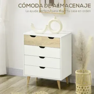 Cómoda 5 Cajones Madera y Blanco 60x40x77.5cm