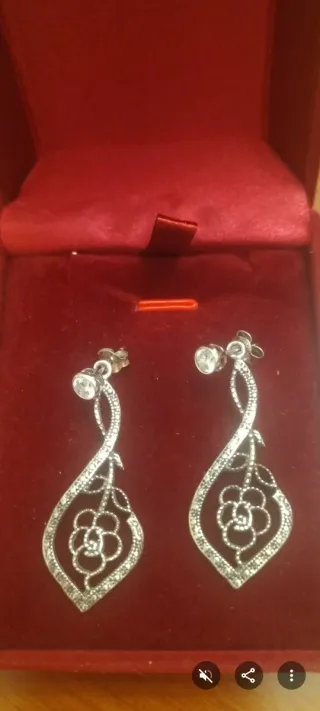 Pendientes Plata Antiguos Flor y Circonitas