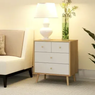 Cómoda 4 Cajones Roble y Blanco