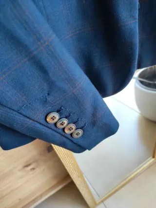 Americana blazer de traje ZARA azul cuadros codera