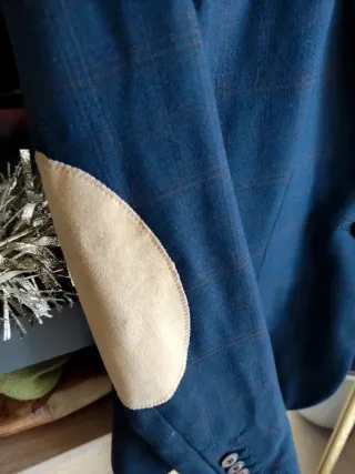 Americana blazer de traje ZARA azul cuadros codera