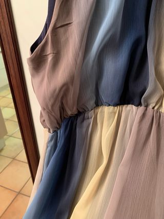 Vestido largo tirantes beige y azul