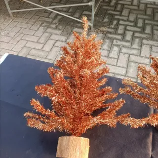 2 Mini Alberi di Natale Oro Base Legno