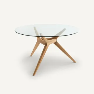 Mesa redonda cristal y roble 130cm