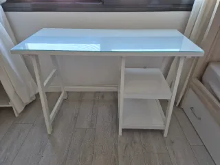 Escritorio cristal y madera blanco