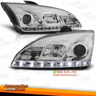 FAROS FORD FOCUS MK2 LUZ DIURNA LED. FONDO CROMAD