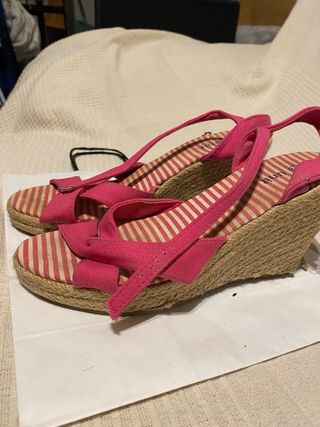 Cuñas de esparto rosas y beige talla 38