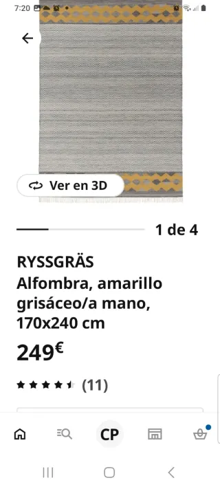 Alfombra de lana gris y amarilla