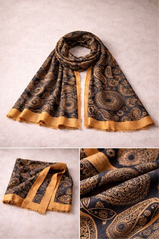 Sciarpa Paisley Elegante Oro Nero Leggera